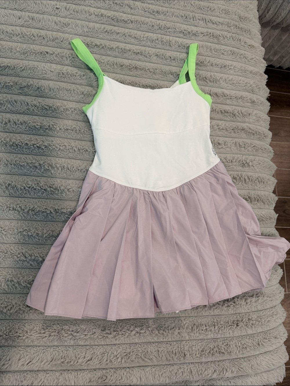 FP Movement by Free People White Bodice Lavender Pleated Mini with Lime Straps